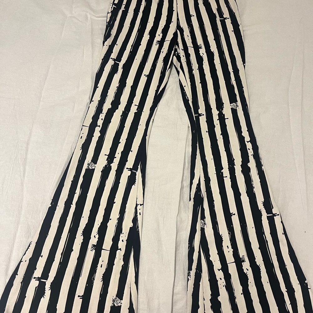 Creepsville Large Black and White Striped Flared Pants